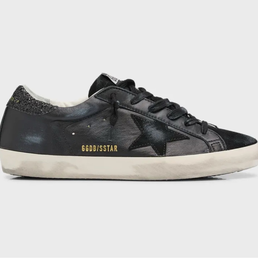 Golden Goose Women's Super Star Black Glitter Leather Sneakers US 10 EU 40 ⭐️🇮🇹